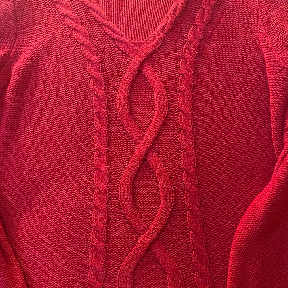 Chaps Women's V Neck Long Sleeve Cable Knit Sweater Red - Size L